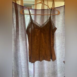 Olive Green Lace Trim Velour Cami